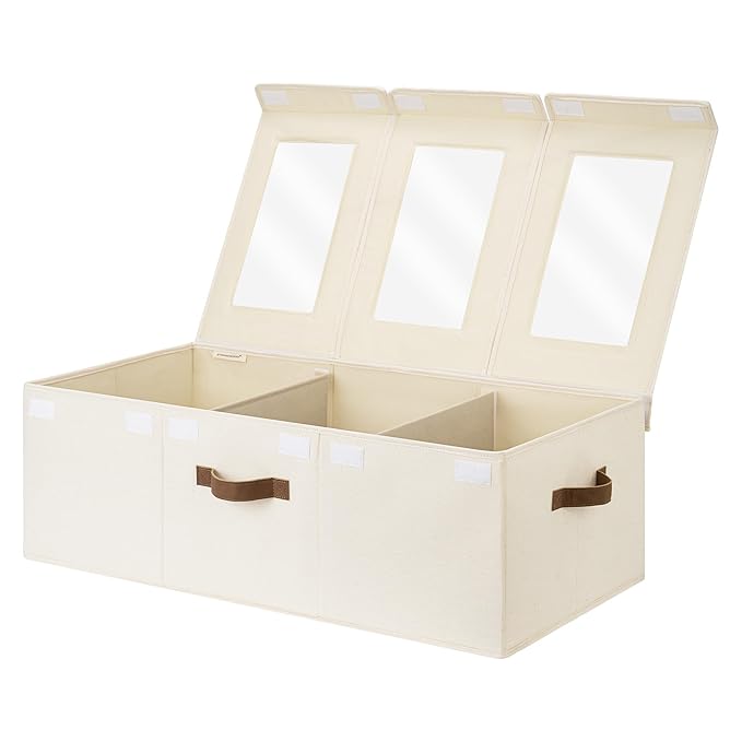 StorageWorks Large Toy Storage Bins with Lids, Collapsible Sturdy Toy Chests, Storage Chests with Dividers for Nursery, Living Room, Playroom, Bedroom, Beige