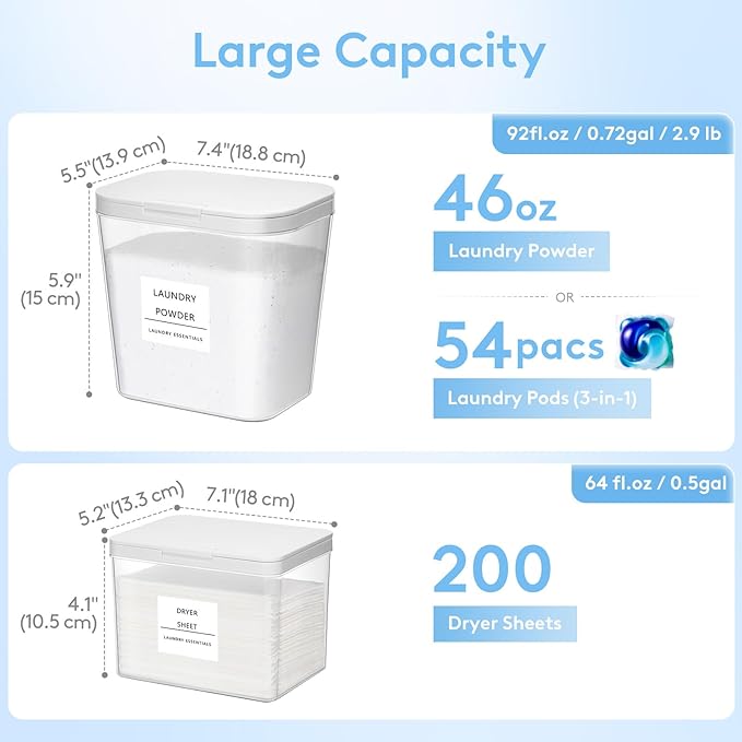 Lifewit Laundry Pods Container with Pop-up Lid, Detergent Dispenser, Dryer Sheet Holder, Laundry Room Organization Storage Jars for Washing Powder, Soap, Scent Booster Beads,0.5+0.72gal, 5 Pcs