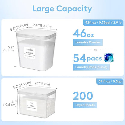Lifewit Large Laundry Pods Container& Dryer Sheet Holder, Laundry Storage Containers, Laundry Room Organization Storage Jars for Powder, Scent Booster Beads,Plastic Lid,0.53+0.7 gal,4 Pcs