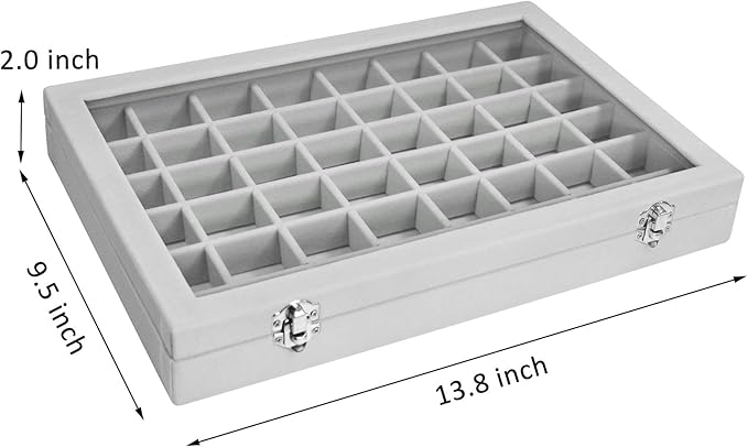 Velvet Jewelry Tray 48 Compartments Jewelry Display Organizer with Transparent Cover Rings, Earrings, Necklaces, Pendants Storage Box for Girls, Wives, Mothers, Women