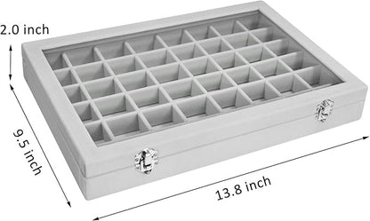 Velvet Jewelry Tray 48 Compartments Jewelry Display Organizer with Transparent Cover Rings, Earrings, Necklaces, Pendants Storage Box for Girls, Wives, Mothers, Women
