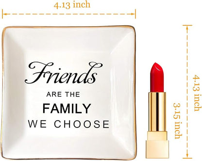 HOME SMILE Birthday Christmas Funny Gifts for Best Friend-Ceramic Ring Dish Jewelry Tray－Friends are Family We Choose