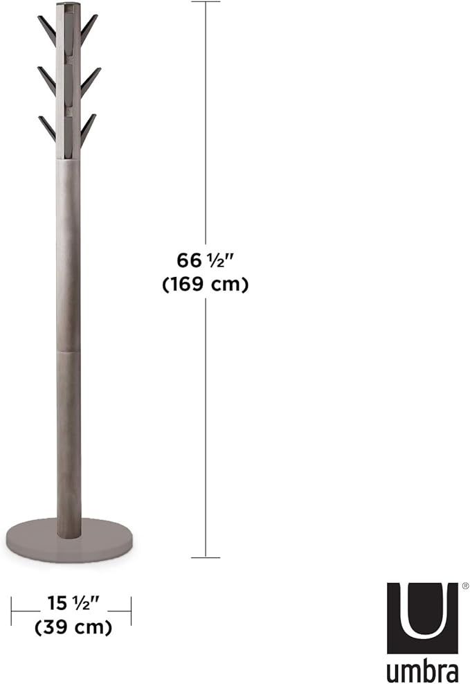 Umbra Flapper Coat Rack, Clothing Hanger, Umbrella Holder, and Hat Organizer, Great for Entryway, Grey