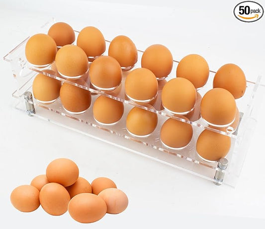 Acrylic Clear Egg Holder for Counter, Stackable Fresh Eggs Holders Organizer 24, 2-Tier Open Egg Rack Container with Handle, Easy to Clean, Storage for Chicken, Duck Eggs, Easter Egg Holder Decor