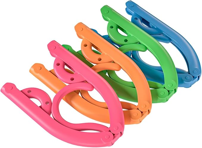 Portable Folding Clothes Hangers - Compact Travel Hangers for Shirts, Dresses, Coats, Pants, Towels & Baby Clothes, Durable Lightweight Plastic, Adjustable Design, Pack of 12, Multicolor
