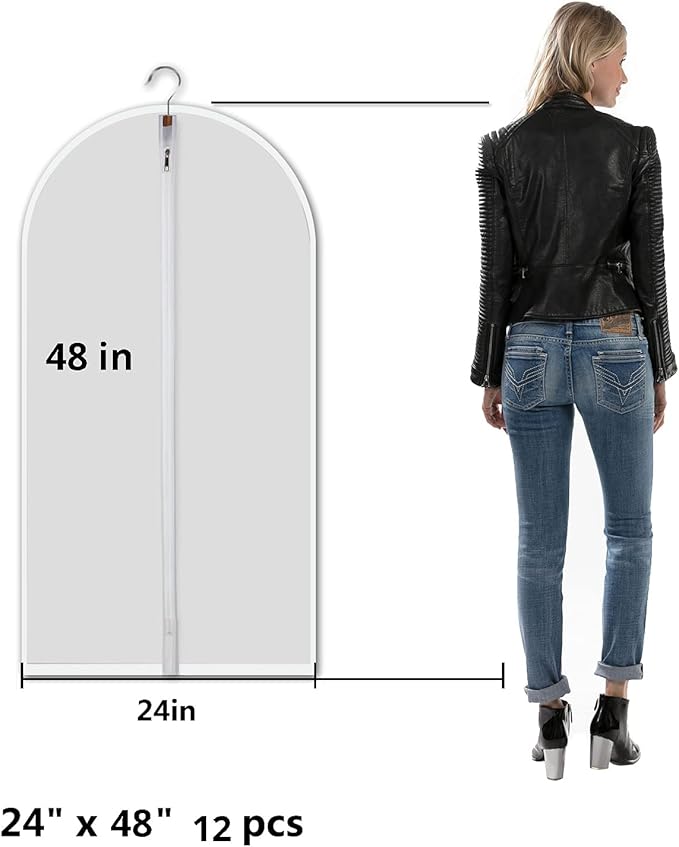 Garment storage clothing bags - 48 inch PEVA garment covers closet storage bag set for 12pcs with Mesh Laundry Bag Included