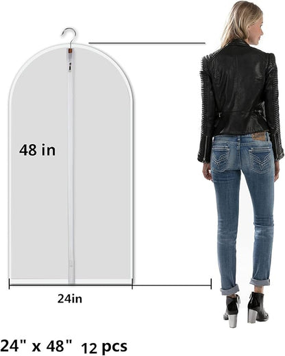 Garment storage clothing bags - 48 inch PEVA garment covers closet storage bag set for 12pcs with Mesh Laundry Bag Included