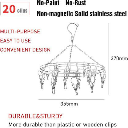Clothes Drying Racks Clothes Clip Hangers with 20 Clips,Stainless Steel Hangers Clip Dry Hanger Laundry Rack for Drying Lingerie,Bras,Socks,Underwear,Baby Clothes,Brief,Scarf,Diaper,Towel (20 Clips)