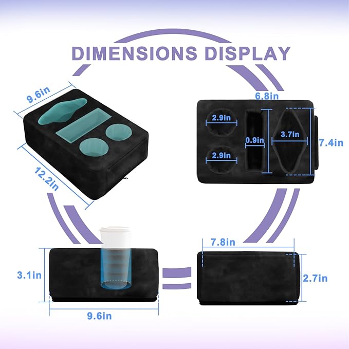 4 Hole Couch Cup Holder Tray, Cup Holder for Bed Suitable for Cup Holders on Sofas, beds, Camping, RVs, Cars, and Beaches.Black