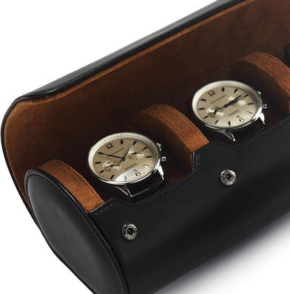 Oirlv Premium Leather Watch Roll Travel Case 3-Slot Watch Box for Men and Women Storage & Organizer Display, Anniversary Birthday（Black）