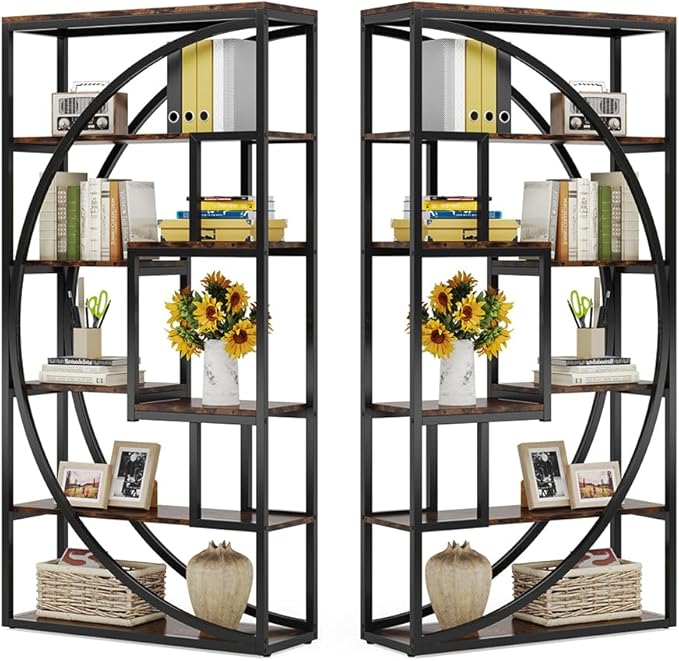 Tribesigns Bookshelf, Industrial 5-Tier Etagere Bookcase, 70.8" Tall Bookshelf with 8 Storage Shelf, Book Shelf Display Tack Shelving Unit for Home Office (Rustic Brown, 2PC)