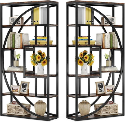 Tribesigns Bookshelf, Industrial 5-Tier Etagere Bookcase, 70.8" Tall Bookshelf with 8 Storage Shelf, Book Shelf Display Tack Shelving Unit for Home Office (Rustic Brown, 2PC)
