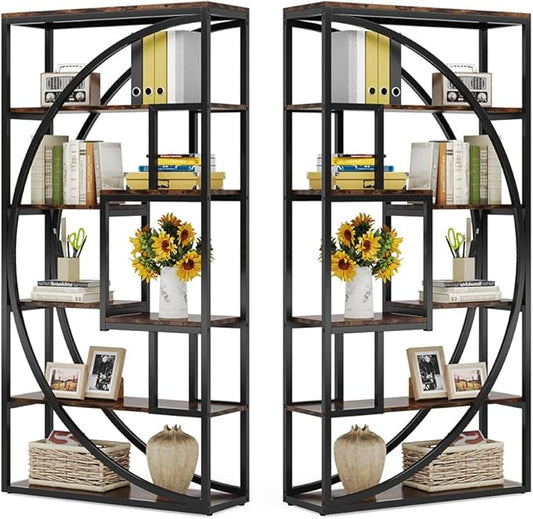 Tribesigns Bookshelf, Industrial 5-Tier Etagere Bookcase, 70.8" Tall Bookshelf with 8 Storage Shelf, Book Shelf Display Tack Shelving Unit for Home Office (Rustic Brown, 2PC)