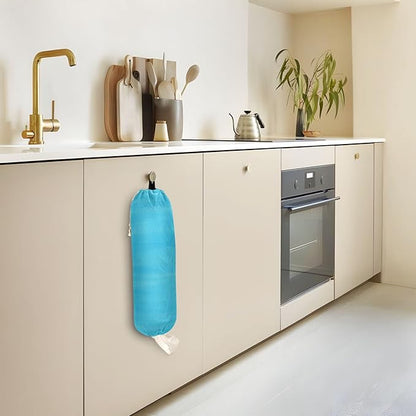 2 PCS Sky Blue Plastic Bag Holder - Wall Mount Grocery & Trash Bag Storage Organizer Dispenser - 22 x 9 Inch