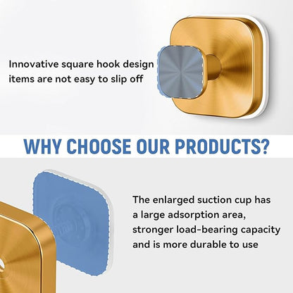 IGDALAR Suction Cup Hooks 4 Pack - Heavy Duty Vacuum Towel Hooks (Max Load 15 lbs) for Shower, Removable Waterproof Wall Hangers for Bathroom Glass, Window & Kitchen (Rose Gold)