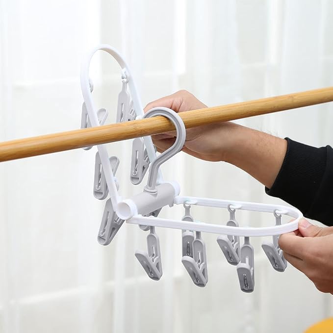 Portable Foldable Clothes Drying Rack, 20 Rotating Clips, Multi-Purpose Laundry Hanger for Underwear, Socks, Indoor/Outdoor Use, Compact, Lightweight, Convenient for Travel and Dorms (Gray)