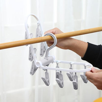 Portable Foldable Clothes Drying Rack, 20 Rotating Clips, Multi-Purpose Laundry Hanger for Underwear, Socks, Indoor/Outdoor Use, Compact, Lightweight, Convenient for Travel and Dorms (Gray)
