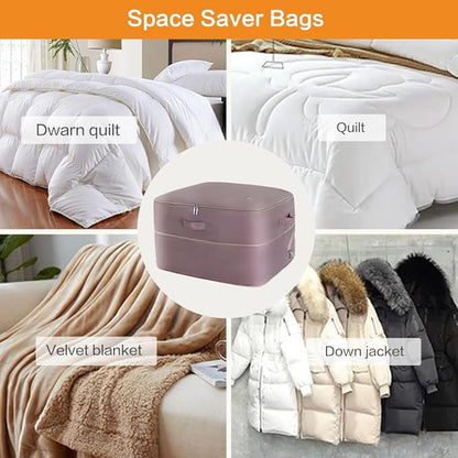 Geernioy Ultra Space Saving Self Compression Storage Bags with Zipper, (pink) -Compression Organize for Bedding, Comforter Storage Bag for Blankets Duvet Quilts Pillows