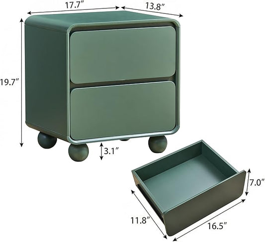 AVZEAR Small Night Stand with 2 Drawers, Mid Century Modern Nightstands with Solid Wood Legs, 2 Drawer Dresser Curved Profile Design End Table Side Table for Small Space, Dorm, Bedroom(Green)