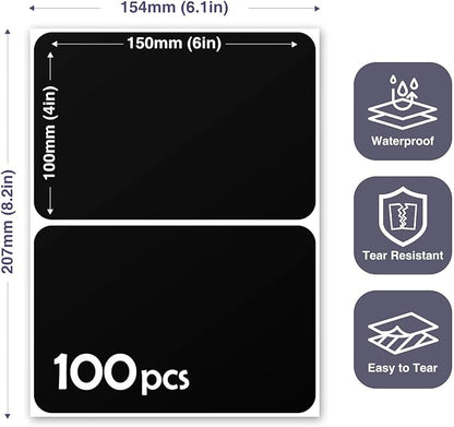 100Pcs Large Black Labels for Storage Bins,6x4 Inch Removable Labels,Large Labels for Blank Box,Strong Adhesive Tear Resistant No Residue Blank Labels(Black)