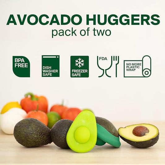 Food Huggers Avocado Huggers 2pc Silicone Reusable Avocado Savers with Pit Storage | BPA Free, Dishwasher Safe Holder | Large & Small Set