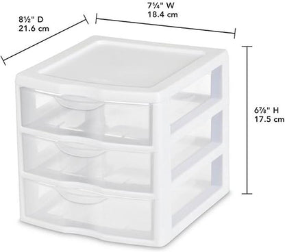 Sterilite 18-Pack Clearview 3-Drawer Cart, Small Plastic Storage Organizer Drawers, White - Organizing Drawer Containers for Bathroom, Closet, Kitchen, and Bedroom
