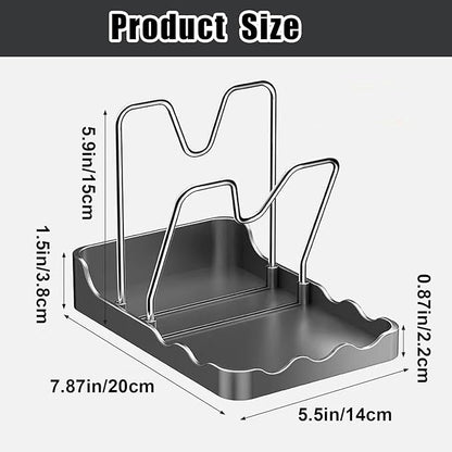 Kitchen Pot Lid Storage Rack, Pot and Pan Organizer with Removable Drip Tray, Two-Compartment Spatula Holder Pot Lid Holder for Counter Stove Top Kitchen