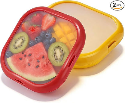 LYLHZRMDGC 2 Pack Reusable Silicone Storage Boxes, Avocado Saver & Onion Storage for Avocado, Cut Onions, Tomatoes, Garlic and Leftovers in Fridge (Red/Yellow)