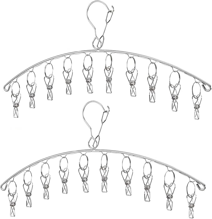 Windproof Laundry Hanger with 10 Clips Stainless Steel Clothes Drying Rack Outdoor Underwear Socks Herb Dryer Pack 2