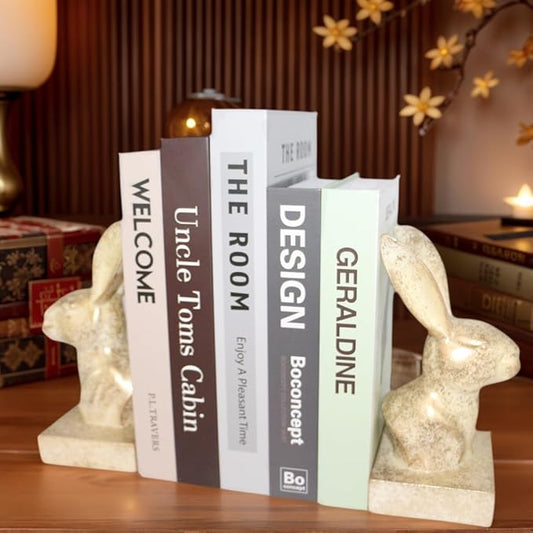 Rabbit Decorative Bookend,1 Pair Cute Bunny Book Ends, Decorative Bookends for Heavy Books, Vintage Shelf Decor,Antique Gold