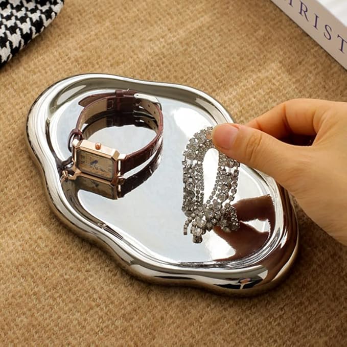 CESTATIVO Jewelry Dish Tray, Ring Dish, Ceramic Trinket Small Key Mother's Day, Christmas, Thanksgiving, Birthday Gift for Mother Daughter Friends Silver
