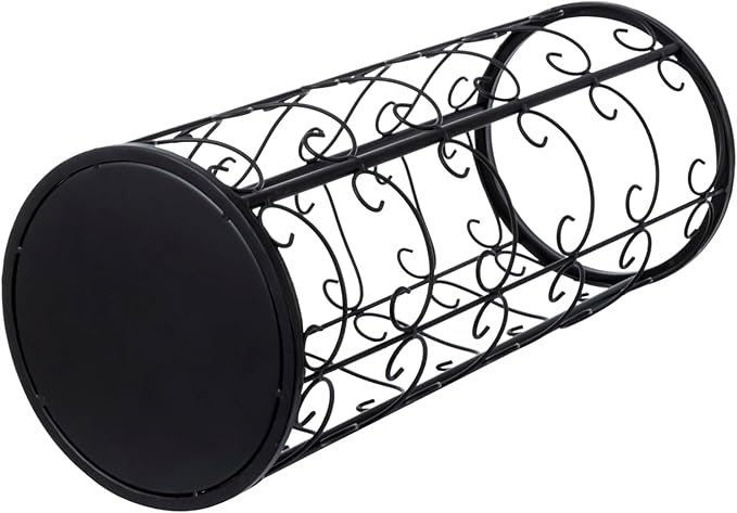 MyGift Matte Black Metal Umbrella Stand with Decorative Vintage Scrollwork, Freestanding Cane or Walking Stick Holder Rack with 3 Hanger Hooks for Compact Travel Umbrellas