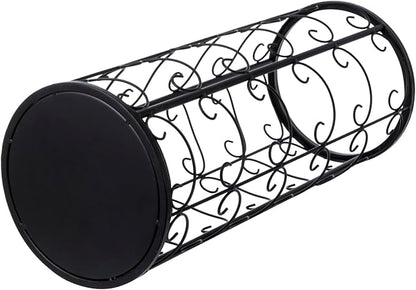 MyGift Matte Black Metal Umbrella Stand with Decorative Vintage Scrollwork, Freestanding Cane or Walking Stick Holder Rack with 3 Hanger Hooks for Compact Travel Umbrellas