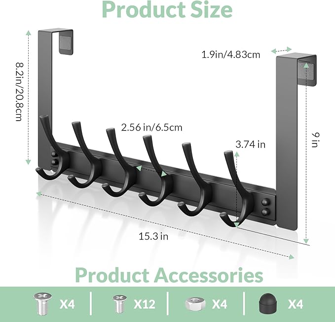 Over The Door Hooks with 6 Hooks for Hanging-Space-Saving,Over The Door Hanger,Over The Door Towel Rack,Towel Hanger for Bathroom,Guaranteed Quality & Compressed Packaging (1, Black-Unassembled)