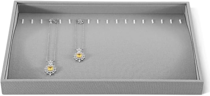 Dansmiy Linen Stackable Bracelet Necklace Storage Tray, Pendant Long Chain Jewelry Display Tray, Jeweler Shop Counter Showcase Table Top Organizers, Makeup Table Drawer Insert Jewelry Tray