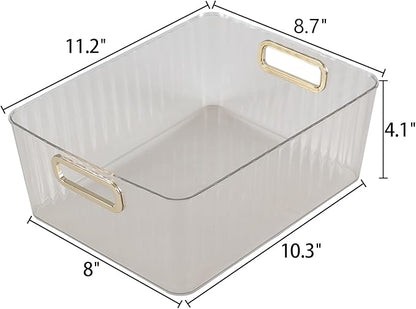 4 Pack Clear Plastic Storage Container Bins for Pantry, Fridge, Shelf, Tabletop, Cabinet