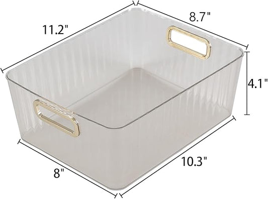 4 Pack Clear Plastic Storage Container Bins for Pantry, Fridge, Shelf, Tabletop, Cabinet