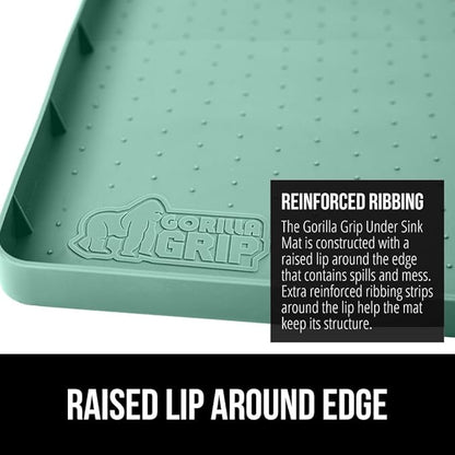 GORILLA GRIP Waterproof Silicone Under Sink Mat with Raised Lip for Kitchen and Bathroom, Cabinet Shelf Liner Stay in Place Mats Dishwasher Safe Drawer Liner, Organizer Tray, 19 x 34 in, Mint