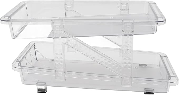 2 Tier Clear Retractable Beverage Dispenser Rolling Soda Can Organiser Adjustable Width Soda Can Organizers for Fridge Pantry Cabinet Countertop