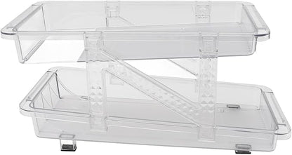 2 Tier Clear Retractable Beverage Dispenser Rolling Soda Can Organiser Adjustable Width Soda Can Organizers for Fridge Pantry Cabinet Countertop