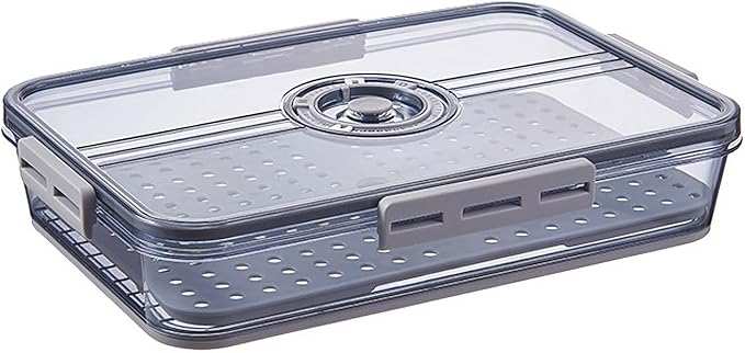 Huaqinglian Fridge Produce Saver Food Storage Bin with removable Drain Tray, Stackable Refrigerator Organizer Fresh Keeper Container with timer lid For Kitchen Produce Fruit Vegetables storage (1.7L)