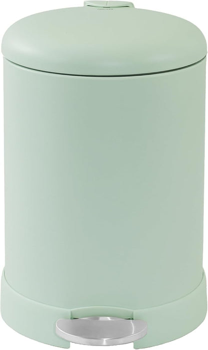 Glad Small Trash Can, 1.2 Gallon | Round Stainless Steel Garbage Bin with Soft Close Lid & Step Foot Pedal | Metal Waste Basket with Removable Inner Bucket, Green
