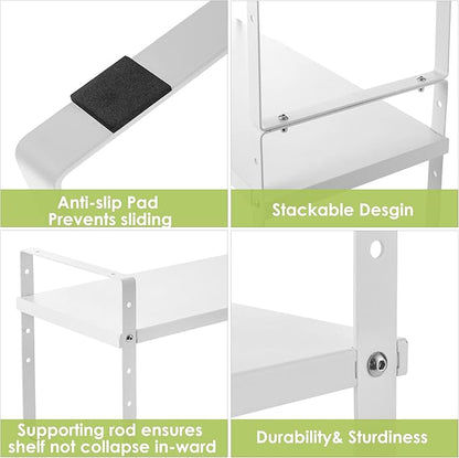 Expandable Cabinet Shelf Organizer Rack, Stackable Kitchen Counter Storage Shelves Stand, Adjustable Height Pantry Shelf Spice Rack (White, 2 Pack)