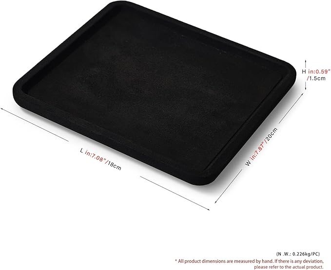 Woodten Microfiber Jewelry Display Flat Tray for Rings Earrings Necklace Bracelet, Jewelry Photograph Display Catchall Organizer Tray Dish(M,Black)