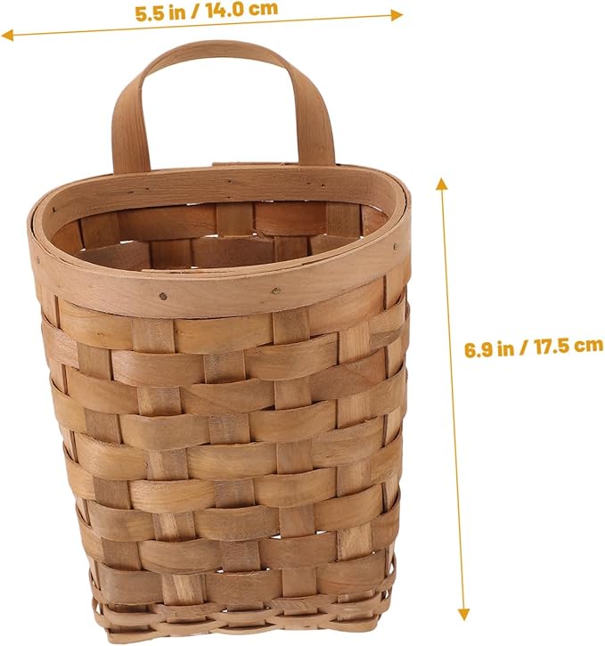 ABOOFAN Woven Wall Hanging Storage Basket for Kitchen and Desktop Organizer Natural Wood Material with Handle Nordic Style Decorative Hanging Pocket for Pantry and Home Organization
