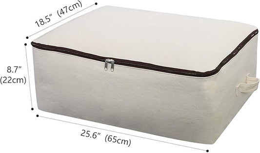 2PCS Canvas Storage Bag, 12OZ Thick Soft Breathable Closet Organizer for Beddings, Comforters, Pillows, Blankets, Clothes, 25.6×18.5×8.7inch, Beige