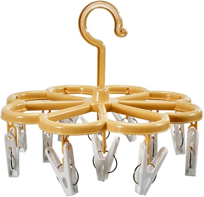 Laundry Drying Rack - 12 Clip Drying Hanger for Clothes | Foldable Drying Rack | 360° Rotation Laundry Clip and Drip Drying Hanger for Socks, Bras, Lingerie, Clothes, Sturdy, White