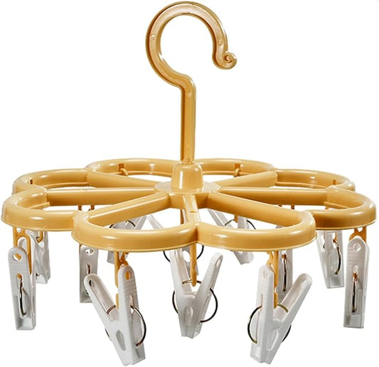 Laundry Drying Rack - 12 Clip Drying Hanger for Clothes | Foldable Drying Rack | 360° Rotation Laundry Clip and Drip Drying Hanger for Socks, Bras, Lingerie, Clothes, Sturdy, White