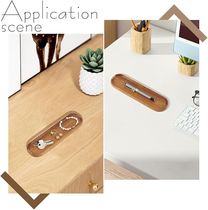 OLYCRAFT 2Pcs Wooden Pen Tray Brown Pens Tray Minimalist Pen Rest Oval Wooden Pens Trays Acacia Wood Pencil Trays Wood Desk Accessories for Home Office Desk Workspace Organization Supplies