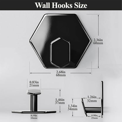 Tindbea Adhesive Towel Hooks Heavy Duty Wall Hooks Waterproof Stainless Steel Shower Rack for Coat, Key, Hat, Robe, Clothes, Picture Hanging Towel Hooks for Bathrooms Kitchen Door (4-Pack, Black)